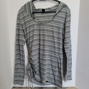 Prana Gray/White Striped Long Sleeve Vinyasa Top Sustainable Breathe Hoodie Med